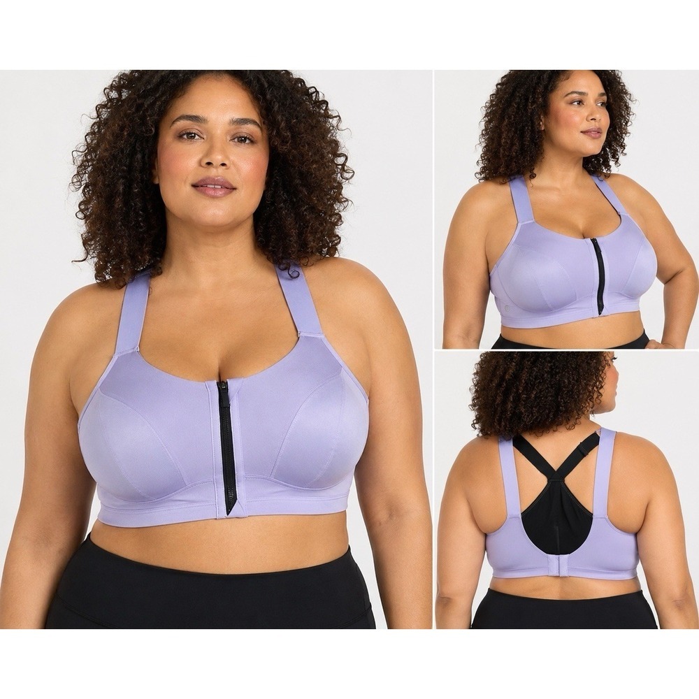 LIVI Lane Bryant 42DDD Max Support Underwire Sports Bra Purple Front Zip NWT